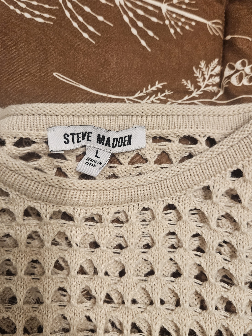Steve Madden Cream Open Crochet Knit Pullover